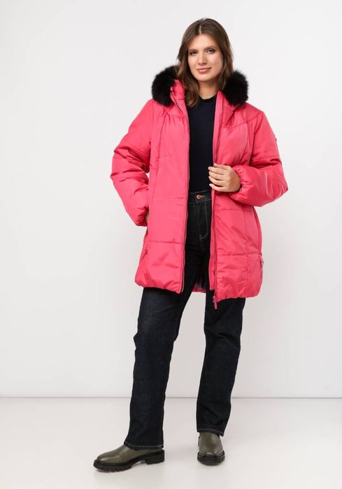 Теплый пуховик розовый зимняя куртка
