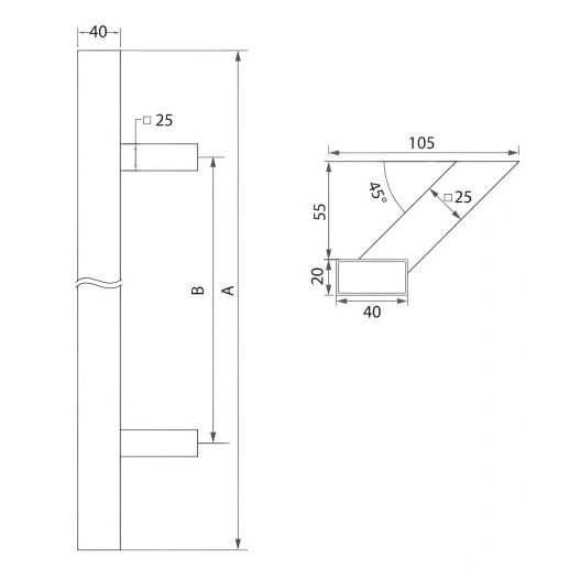 Pochwyt, antaba do furtki dwustronny prostokątna 45° Inox - 304 satyna