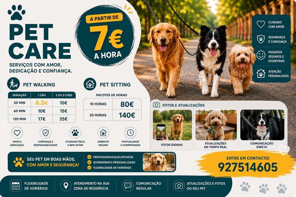 Dog walking, pet sitting, pet onboard, pet taxi, tudo com amor, carinho e a um preço baixo