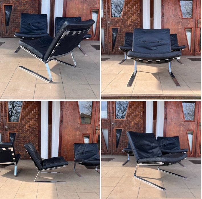 Mid century fotel skóra/chrom w stylu Olivier Mourgue. Lata 70-te