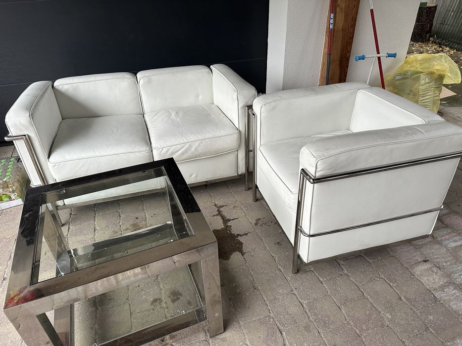 Kanapa Le Corbusier Kubik Sofa Fotel 1928r +stolik Zestaw