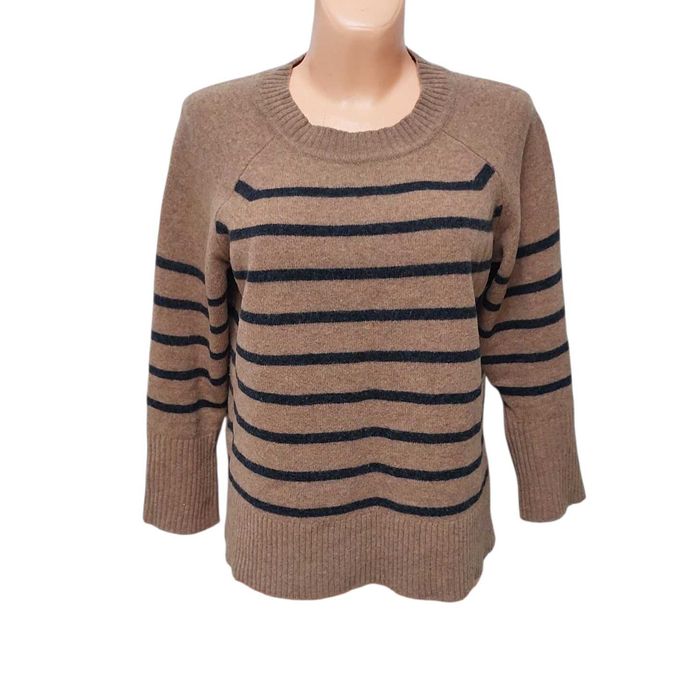 Brązowy sweter damski w paski 100% WEŁNA NEXT, R. L/XL