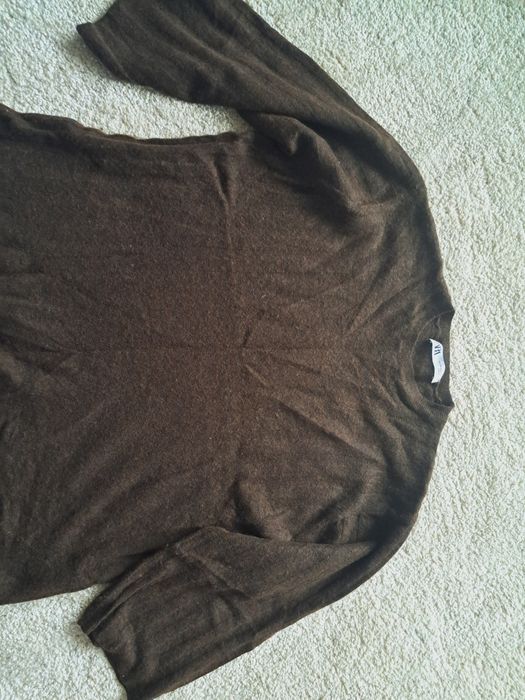 Czekoladowy brązowy sweter Zara S/XS wełna 30% szerokie rękawy