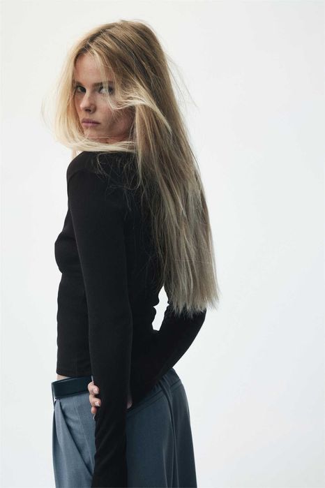 Bluzka S nowa kolekcja czarna koszulka bawełna koronka PROMOCJA