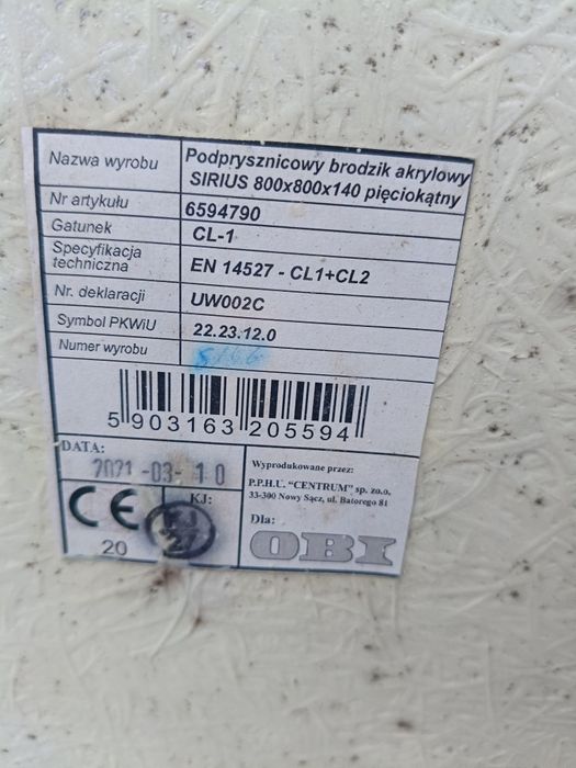 Brodzik pięciokątny z syfonem BDB stan.Bez Rys. 80 x80 wysokość 14 cm