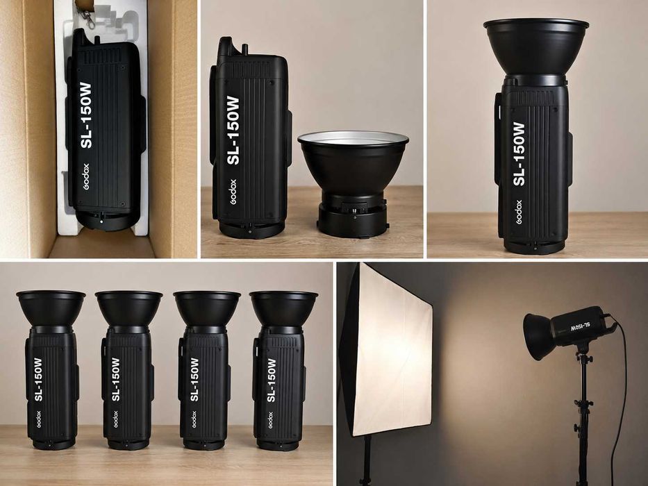 Godox SL-150W LED – zestaw 4 lamp + reflektory | Stan bardzo dobry