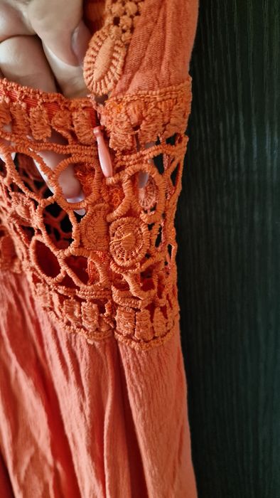 Sukienka maxi na ramiączkach wiskoza 100% koronką haft boho 38 M