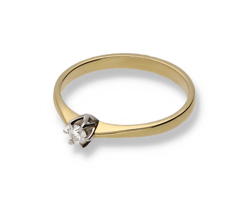 Złoty Pierścionek pr.585 14k brylant 0.10ct RS0211