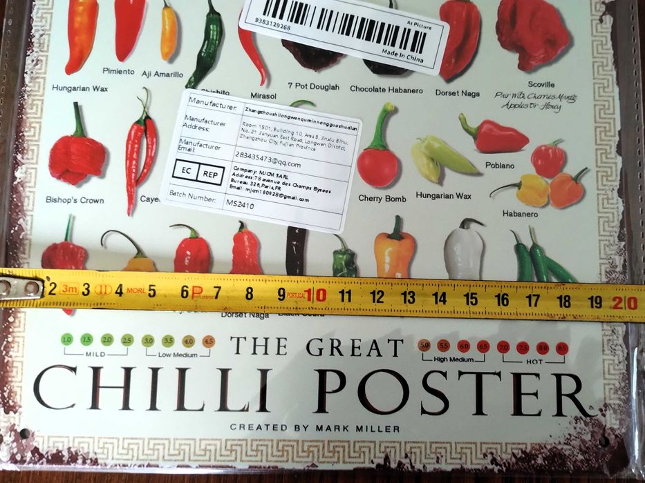 Placa Metal Ilustrativa Pimentas Chillis Malaguetas 20 X 30 cm