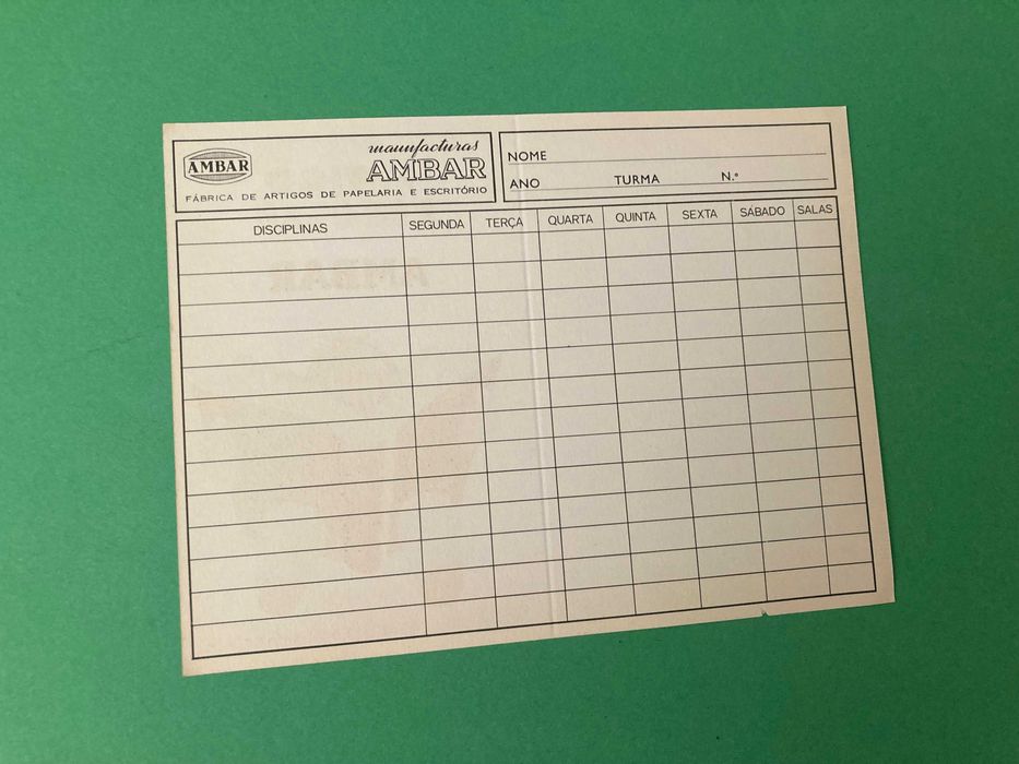 Horário Escolar da marca Ambar Anos 80