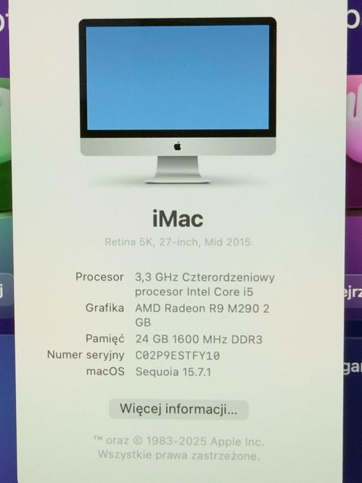 iMac 27" Retina 5K pudelko+mysz+klawiatura, macOS Sequoia