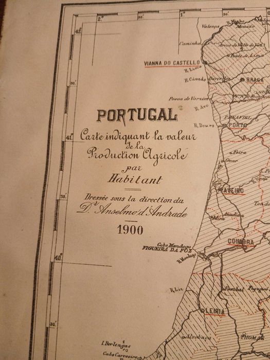 Mapa Portugal - Carte Indiquant la valeur de la Production Agricole