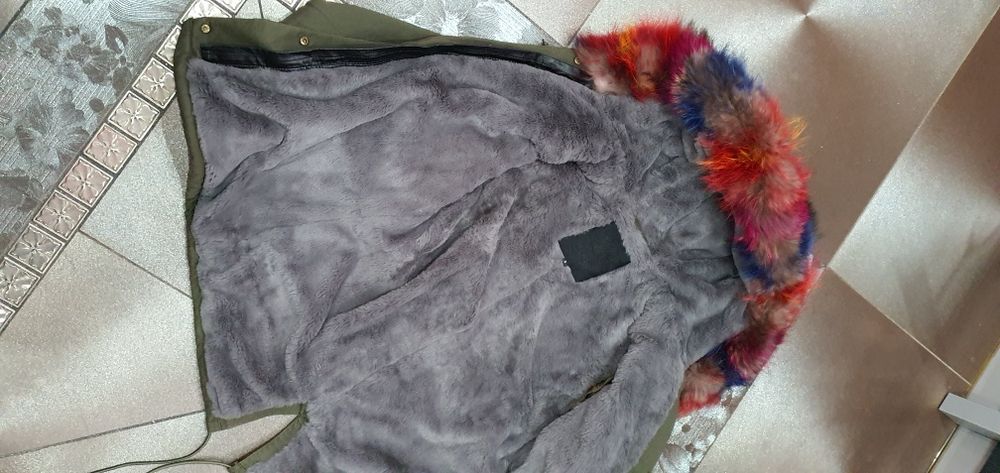 Parka zimowa damska khaki futro naturalne lis jenot kolory premium PP