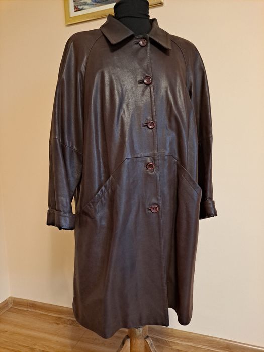 Kurtka, płaszcz skórzany brązowy L