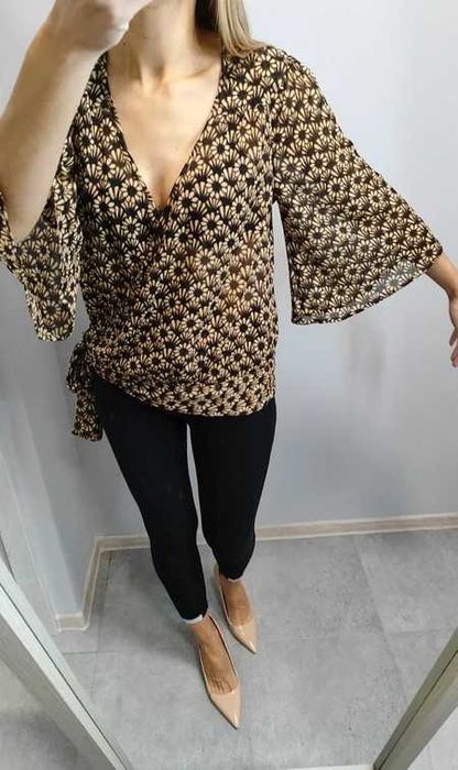 Bluzka szerokie rękawy kimono wzory print kwiaty Wera 40 L