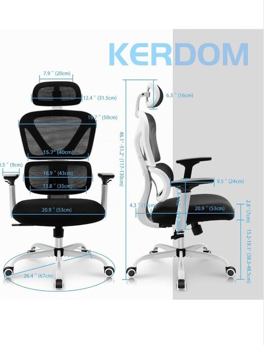 Cadeira de Escritório Ergonómica KERDOM (Como Nova / Pouco Uso)