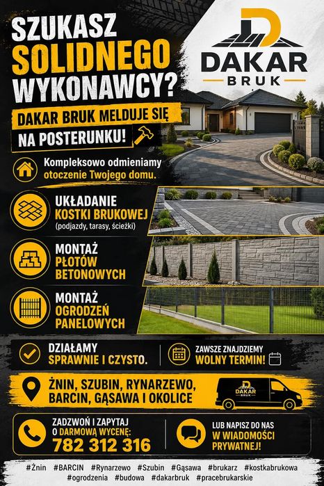 Układanie kostki brukowej, brukarstwo, płoty, ogrodzenia