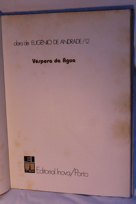 1ª edição de "Véspera de água" (1972), de Eugénio de Andrade