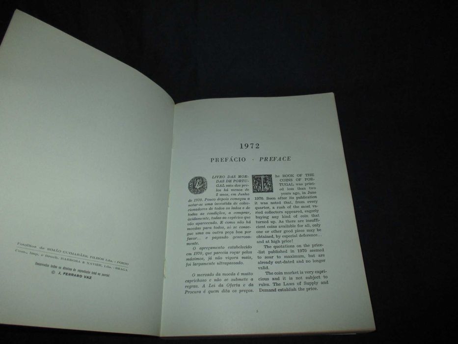 Livro das Moedas de Portugal Preçário 1973 J. Ferraro Vaz