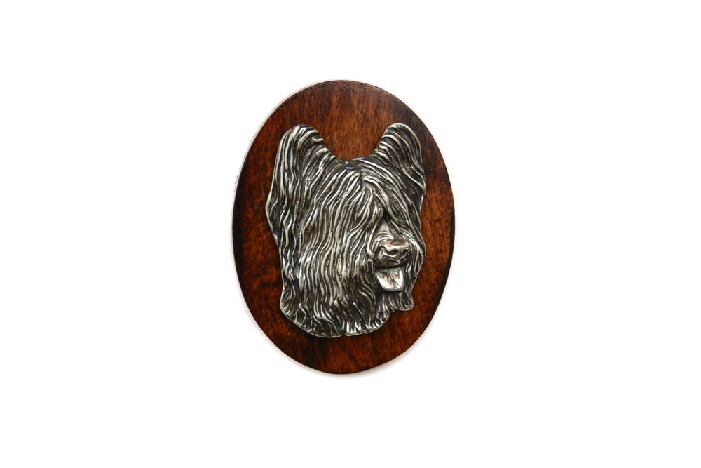 Owczarek francuski Briard broszka clipring drewniany Art-Dog