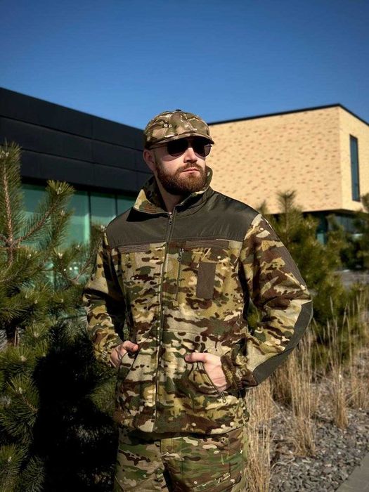 Флісова кофта Military Мікрофліс Мультикам 300 г/м² | Тактична кофта | Тепла військова кофта | Фліс для ЗСУ | Розміри 46-60 | Чоловіча