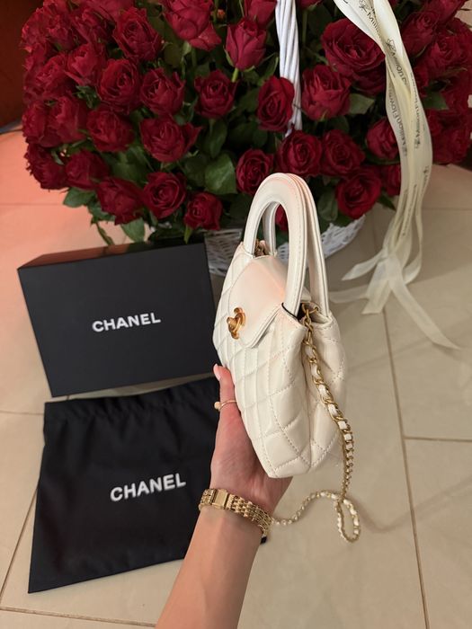 Сумка Chanel Kelly mini біла, чорна сумка шанель