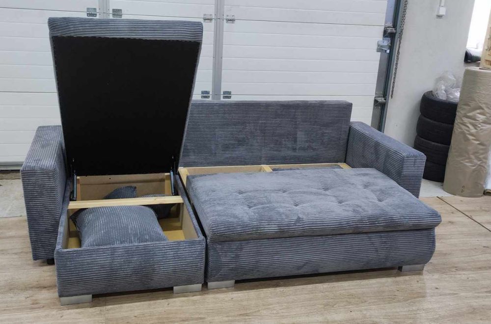 Narożnik z funkcją spania i pojemnikiem na pościel