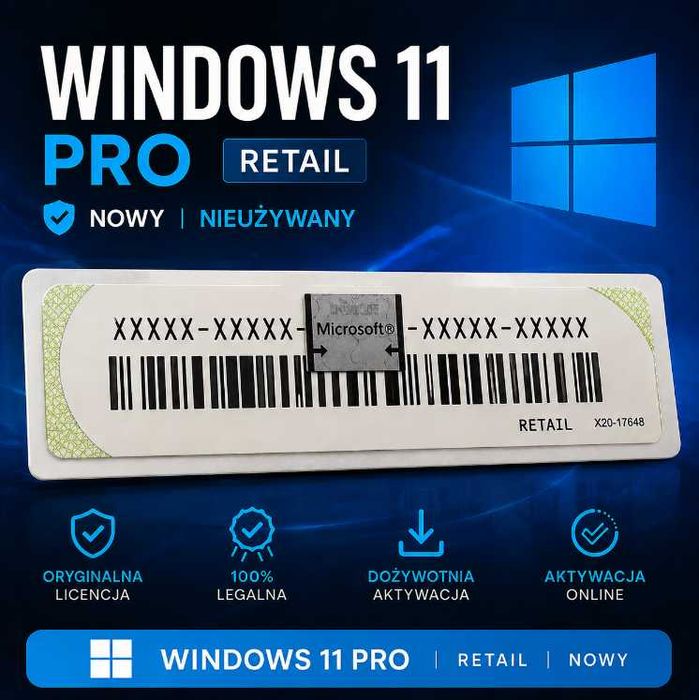 Windows 11 Professional Pro Coa Naklejka RETAIL - Licencja Wieczysta