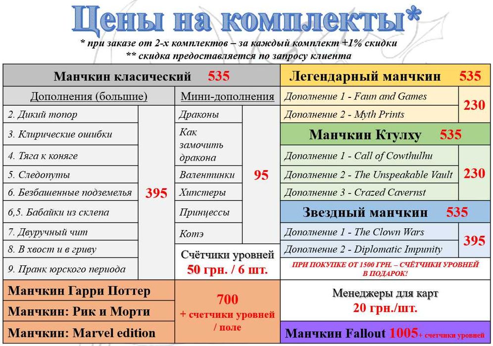 Манчкин + дополнения. Легендарный манчкин. Манчкин Гарри Поттер