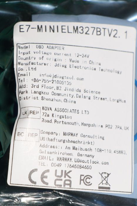 OBD2 Bluetooth адаптер ELM327 V2.1
