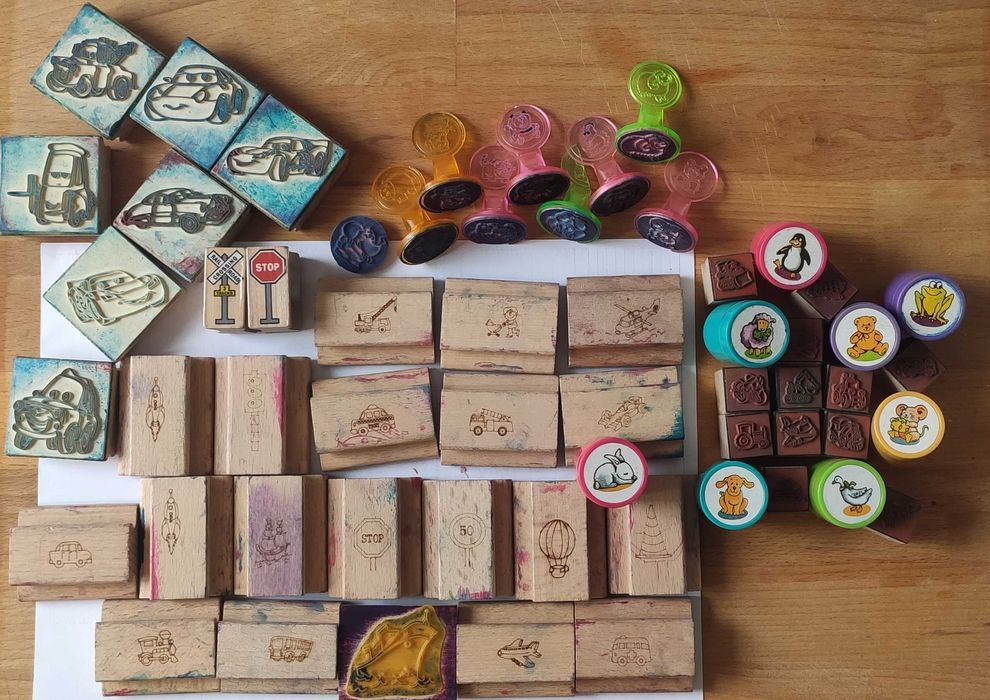 Pieczątki, stempelki dla dzieci - AUTA, zwierzątka ok. 60szt