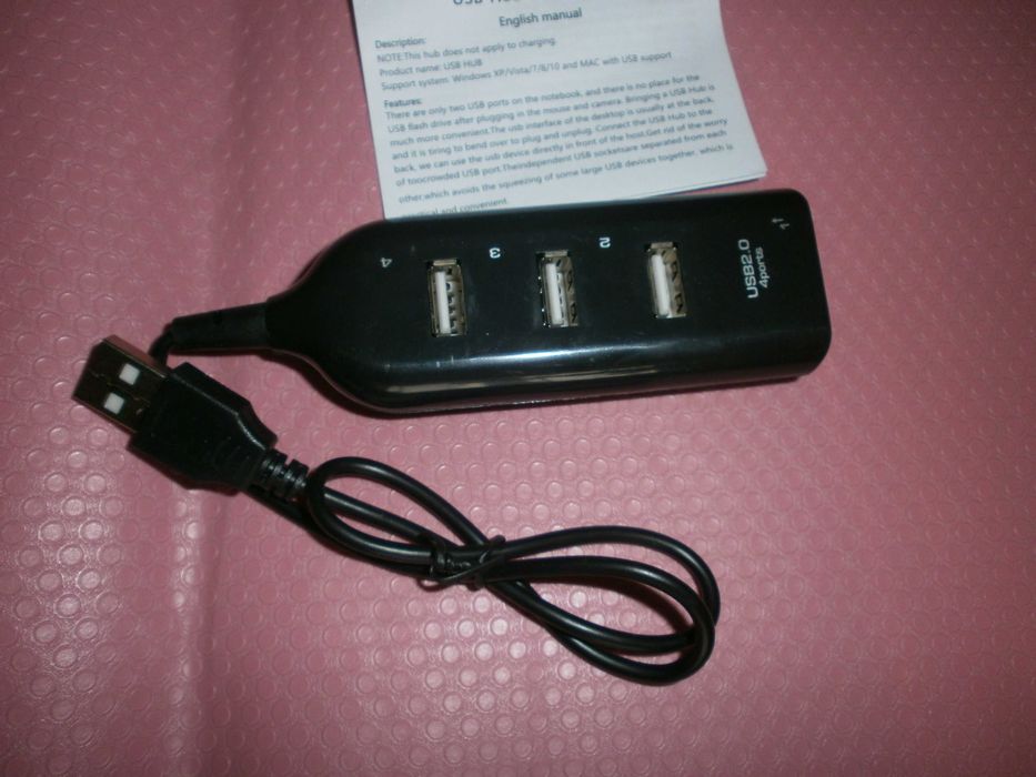 USB-хаб на 4USB 2.0, USB-Hub, 1 м, чорний