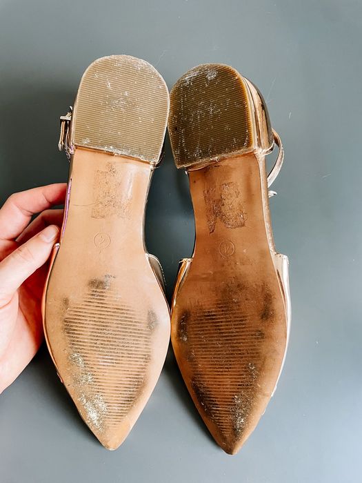 Złote baleriny Mary Jane z paskiem, asos, rozmiar 37