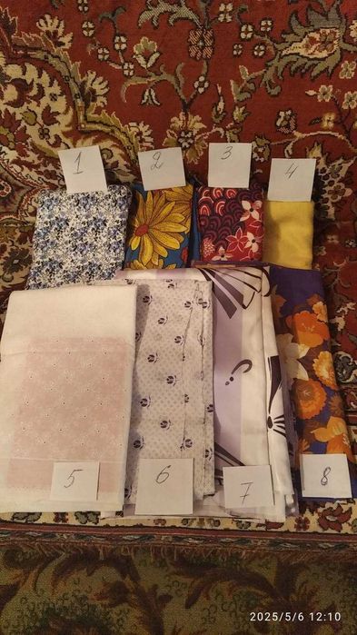 Батист, фланель, прошва, байка, трикотаж, кримплен, шёлк.