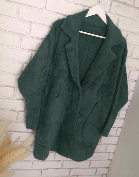 Płaszcz alpaka butelkowa zieleń luzny oversize krój xxl