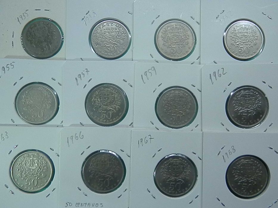 1181 - 12 moedas 50 centavos alpaca, ver descrição anos, por 5,00