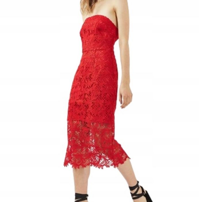 Czerwona sukienka koktajlowa koronkowa r. S Topshop