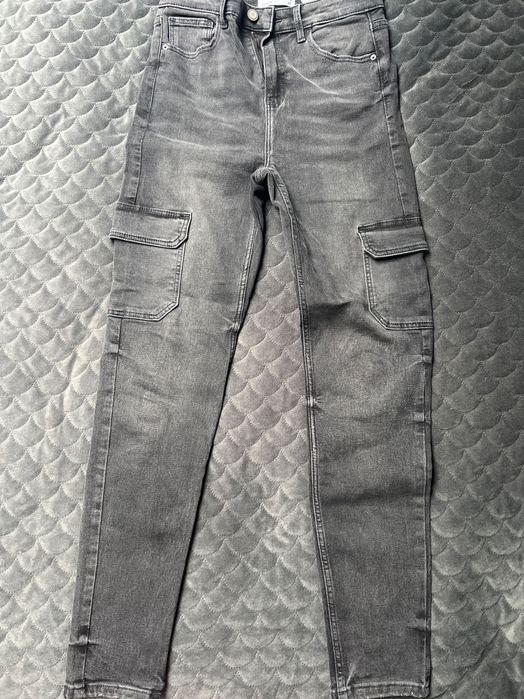 Jeansy skinny cargo szare roz. 36 Sinsay