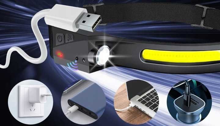 LATARKA Czołowa LED czołówka z czujnikiem ruchu COB wodoodporna MOCNA