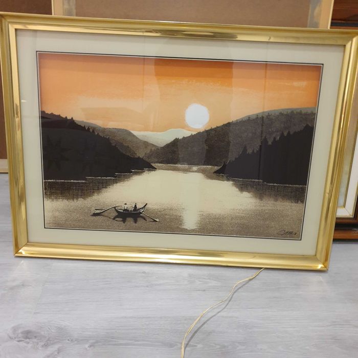 quadro pintado vidro por do sol eletrificado zona do sol, m bom estado