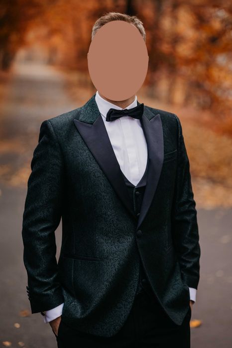 Garnitur smokingowy ślubny, żakard, szyty na miarę, Roland/Rogowski