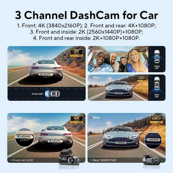 Відеореєстратор AZDOME M550 Pro Wi-Fi + задня камера+в салон для таксі