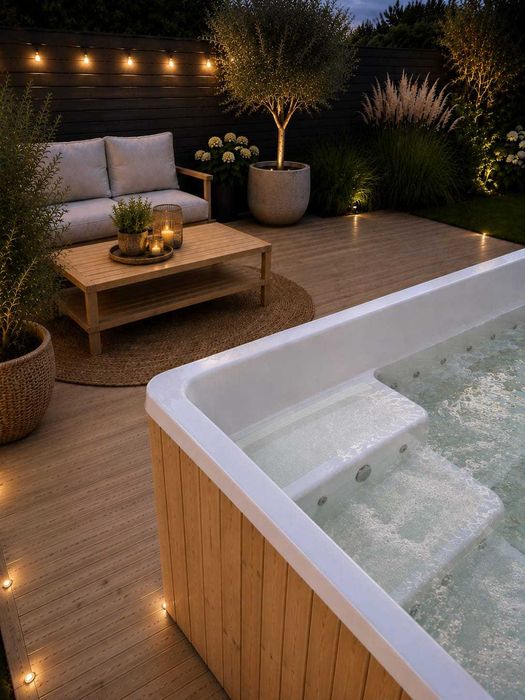 Prostokątny całoroczny basen 6-8 os masaż pokrywa LED balia jacuzzi sauna transport