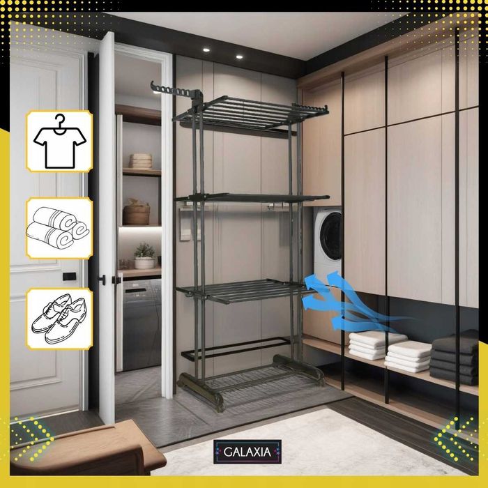 suszarka na pranie stojąca pionowa na ubrania składana czarna xxl fv