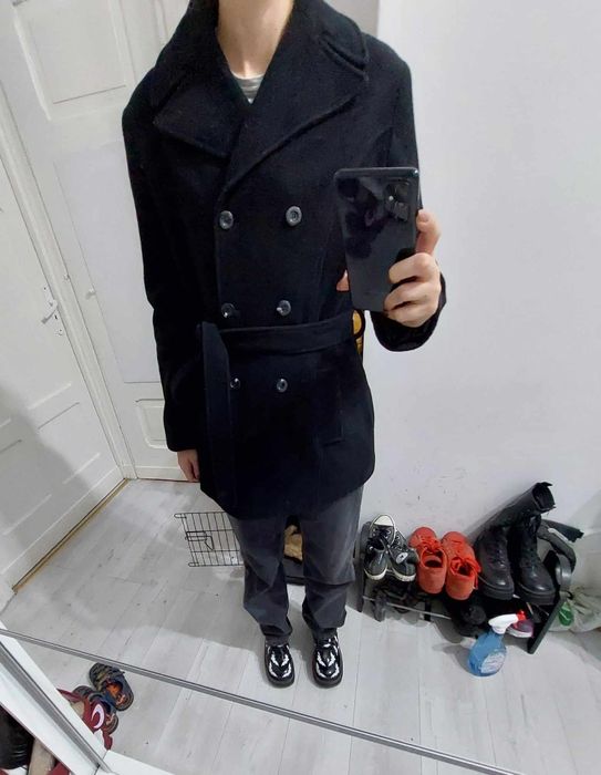 Płaszcz klasyczny czarny 38 M wełniany wełna