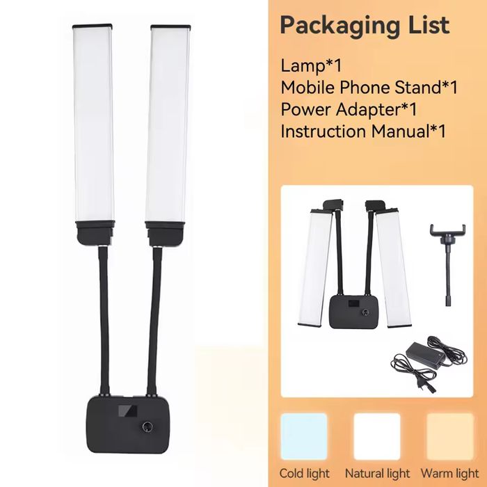 Candeeiro LED Braços duplos lâmpada c/ apoio para telemóvel