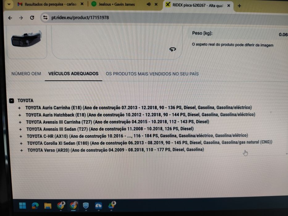 Vidro pisca Toyota novo