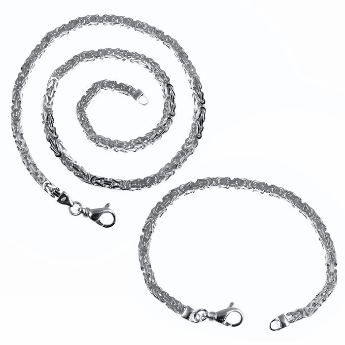 Elegancki srebrny komplet bransoleta łańcuch królewski 4,2mm bizantyjski srebro 925 20 cm / 55 cm BIZ100K_20_55