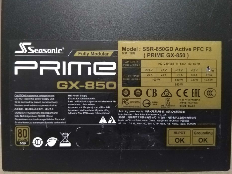 Блок питания игрового ПК Seasonic SSR-850GD (PRIME GX-850) GOLD 850W