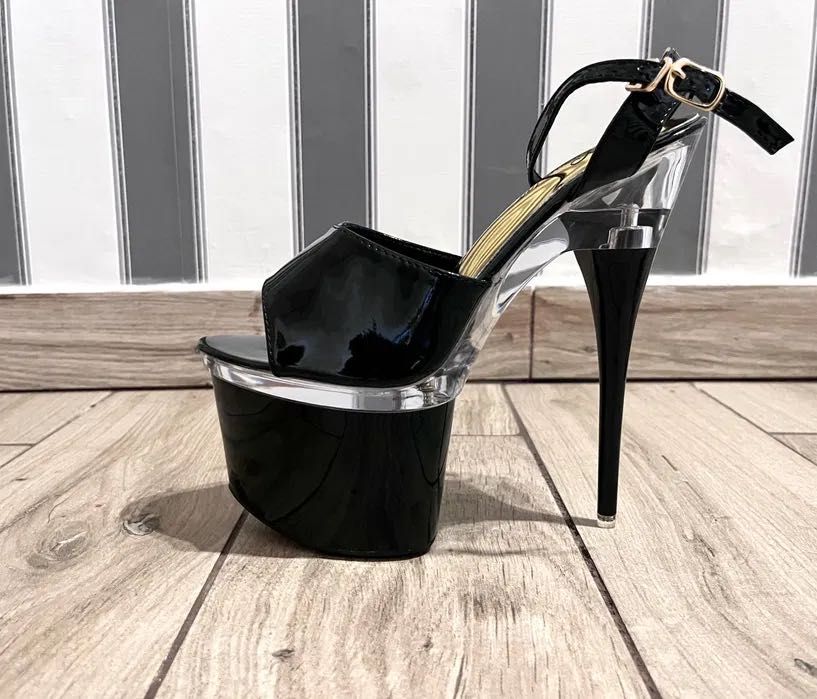 192/ ODREKI 36 sandały szklanki gogo platformy szpilki obcasy 17 cm